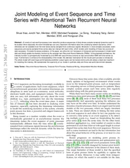 Joint Modeling of Event Sequence and Time Series with Attentional Twin
  Recurrent Neural Networks