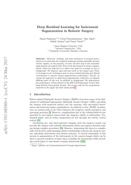 Deep Residual Learning for Instrument Segmentation in Robotic Surgery