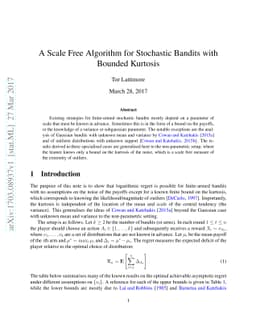A Scale Free Algorithm for Stochastic Bandits with Bounded Kurtosis