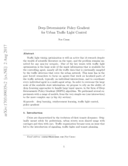 Deep Deterministic Policy Gradient for Urban Traffic Light Control