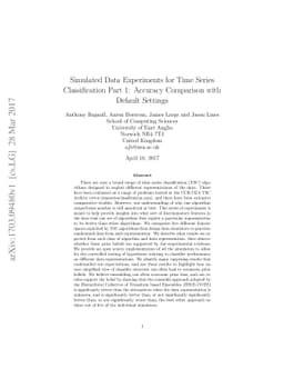 Simulated Data Experiments for Time Series Classification Part 1:
  Accuracy Comparison with Default Settings