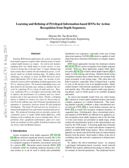 Learning and Refining of Privileged Information-based RNNs for Action
  Recognition from Depth Sequences