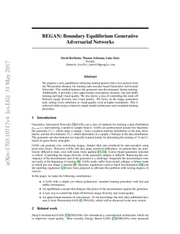 BEGAN: Boundary Equilibrium Generative Adversarial Networks