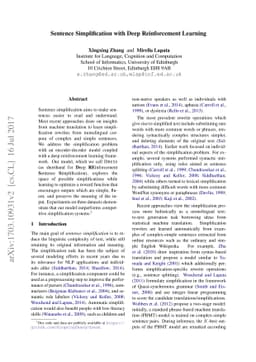 Sentence Simplification with Deep Reinforcement Learning