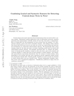 Combining Lexical and Syntactic Features for Detecting Content-dense
  Texts in News