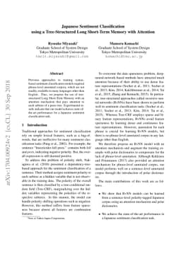 Japanese Sentiment Classification using a Tree-Structured Long
  Short-Term Memory with Attention