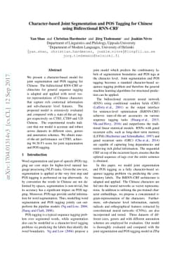 Character-based Joint Segmentation and POS Tagging for Chinese using
  Bidirectional RNN-CRF