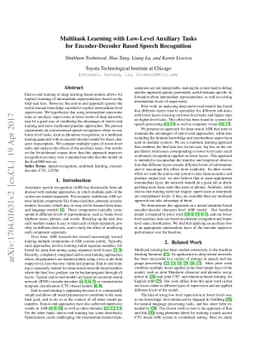Multitask Learning with Low-Level Auxiliary Tasks for Encoder-Decoder
  Based Speech Recognition