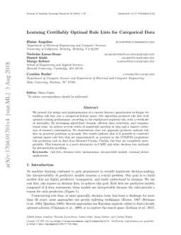 Learning Certifiably Optimal Rule Lists for Categorical Data