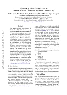 EELECTION at SemEval-2017 Task 10: Ensemble of nEural Learners for
  kEyphrase ClassificaTION