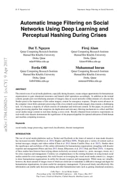 Automatic Image Filtering on Social Networks Using Deep Learning and
  Perceptual Hashing During Crises
