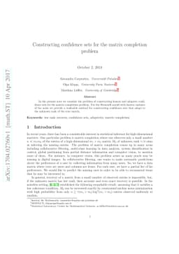 Constructing confidence sets for the matrix completion problem