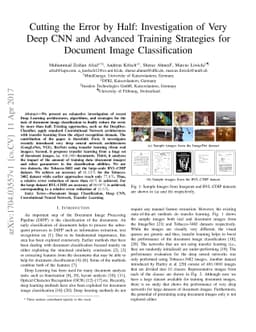 Cutting the Error by Half: Investigation of Very Deep CNN and Advanced
  Training Strategies for Document Image Classification