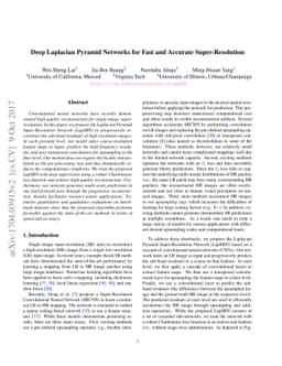 Deep Laplacian Pyramid Networks for Fast and Accurate Super-Resolution