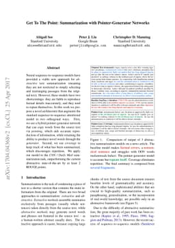 Get To The Point: Summarization with Pointer-Generator Networks