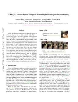 TGIF-QA: Toward Spatio-Temporal Reasoning in Visual Question Answering