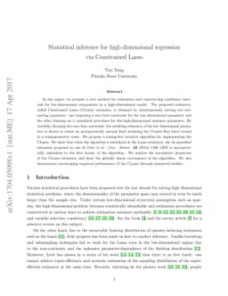 Statistical inference for high dimensional regression via Constrained
  Lasso