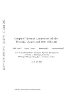 Computer Vision for Autonomous Vehicles: Problems, Datasets and State of
  the Art