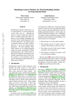 Redefining Context Windows for Word Embedding Models: An Experimental
  Study