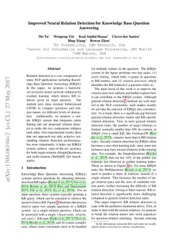 Improved Neural Relation Detection for Knowledge Base Question Answering
