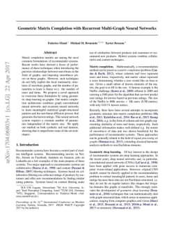 Geometric Matrix Completion with Recurrent Multi-Graph Neural Networks