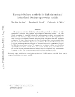 Ensemble Kalman methods for high-dimensional hierarchical dynamic
  space-time models