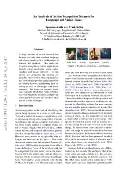 An Analysis of Action Recognition Datasets for Language and Vision Tasks