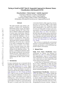 Turing at SemEval-2017 Task 8: Sequential Approach to Rumour Stance
  Classification with Branch-LSTM