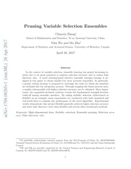 Pruning variable selection ensembles