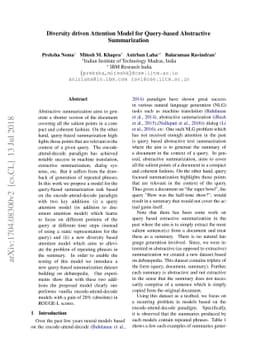 Diversity driven Attention Model for Query-based Abstractive
  Summarization