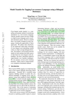 Model Transfer for Tagging Low-resource Languages using a Bilingual
  Dictionary
