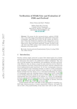 Verification of STAR-Vote and Evaluation of FDR and ProVerif