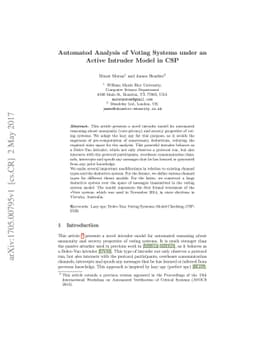 Automated Analysis of Voting Systems under an Active Intruder Model in
  CSP