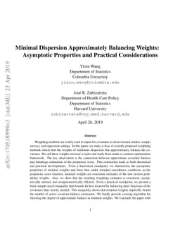 Minimal Dispersion Approximately Balancing Weights: Asymptotic
  Properties and Practical Considerations