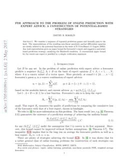 PDE approach to the problem of online prediction with expert advice: a
  construction of potential-based strategies