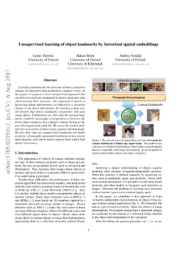 Unsupervised learning of object landmarks by factorized spatial
  embeddings