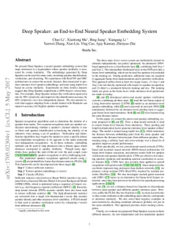 Deep Speaker: an End-to-End Neural Speaker Embedding System