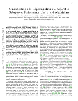 Classification and Representation via Separable Subspaces: Performance
  Limits and Algorithms