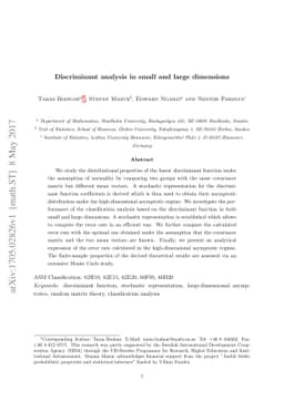 Discriminant analysis in small and large dimensions