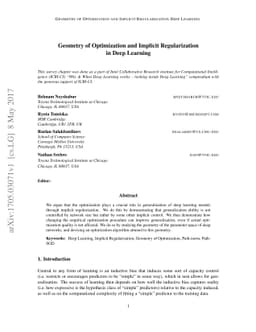 Geometry of Optimization and Implicit Regularization in Deep Learning