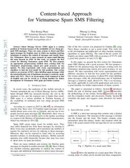Content-based Approach for Vietnamese Spam SMS Filtering