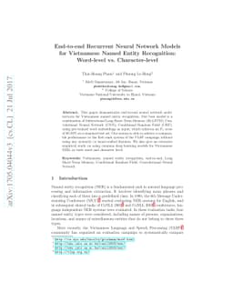 End-to-end Recurrent Neural Network Models for Vietnamese Named Entity
  Recognition: Word-level vs. Character-level