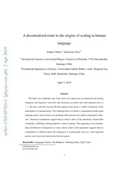 A decentralized route to the origins of scaling in human language