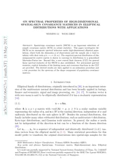 On spectral properties of high-dimensional spatial-sign covariance
  matrices in elliptical distributions with applications