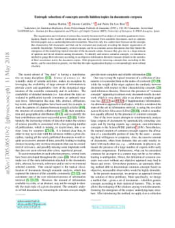 Entropic selection of concepts unveils hidden topics in documents
  corpora