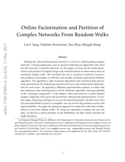 Online Factorization and Partition of Complex Networks From Random Walks