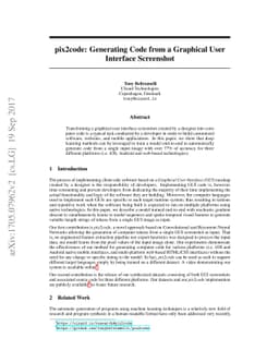 pix2code: Generating Code from a Graphical User Interface Screenshot
