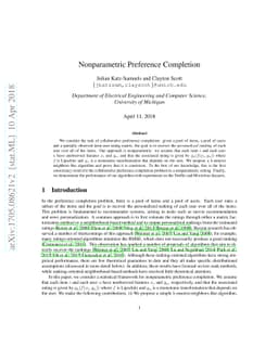 Nonparametric Preference Completion