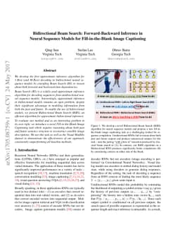 Bidirectional Beam Search: Forward-Backward Inference in Neural Sequence
  Models for Fill-in-the-Blank Image Captioning