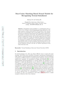 Max-Cosine Matching Based Neural Models for Recognizing Textual
  Entailment